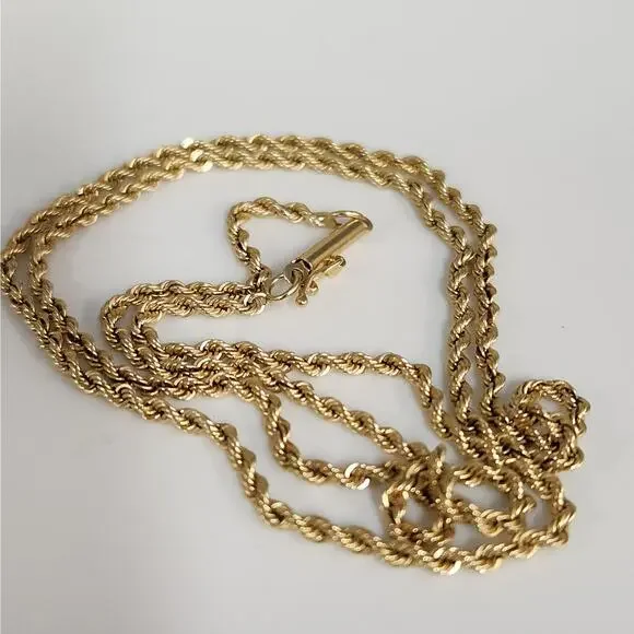 14k Yellow Gold Rope Chain Necklace 20in Classic Twist Link, Secure Barrel Clasp - Picture 7 of 11